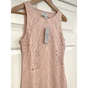 NEW Carmen Marc Valvo S Blush Soft Pink Laser Cut Dress Tank Sheath Bodycon Midi